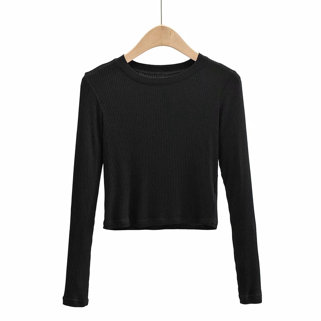 Áo Croptop Tay Dài Dáng Ôm Len Tăm (hình thật/có video/sẵn)