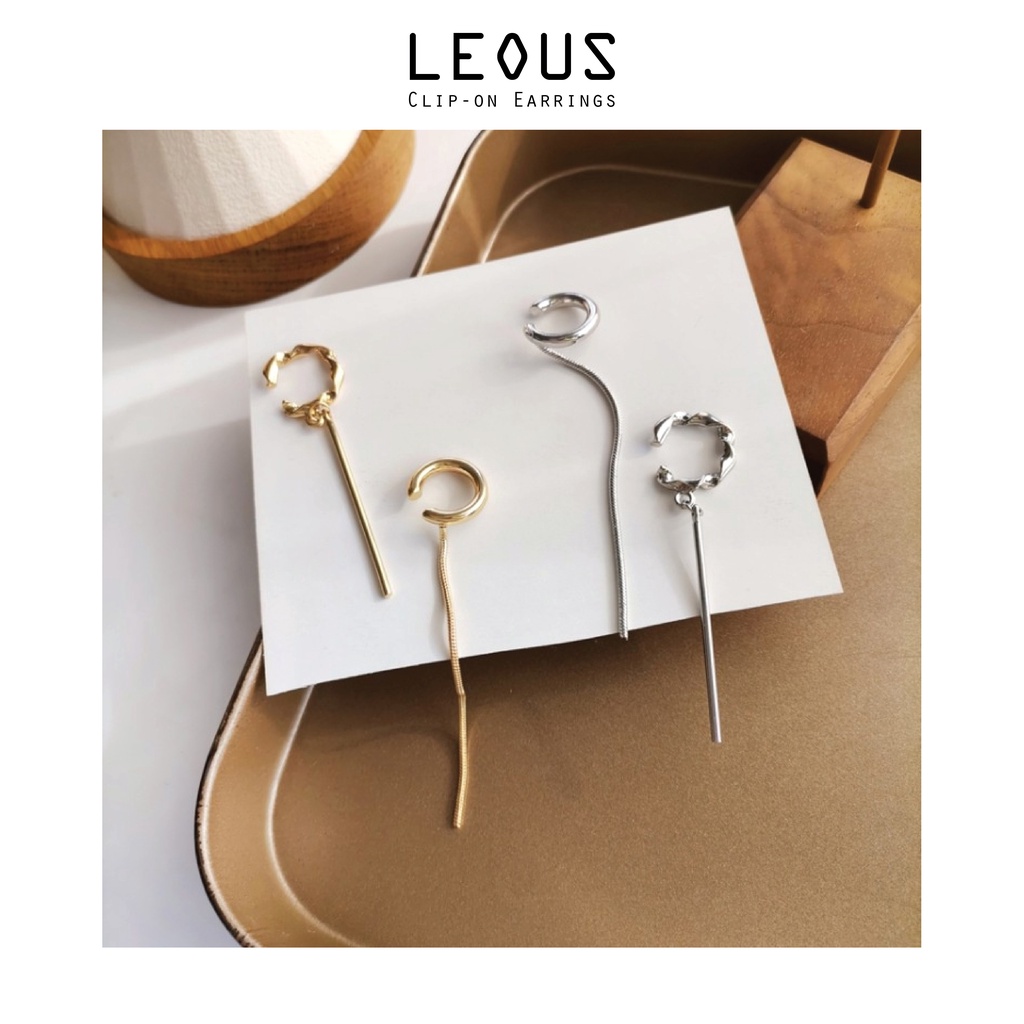 Set 2 khuyên tai kẹp vành một bên không bấm lỗ K199 dáng dài Leous Accessories