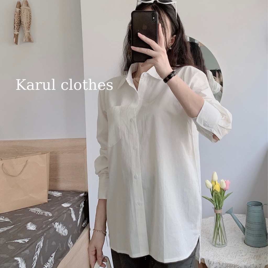 áo sơ mi nữ  kẻ  dài tay túi ngực, áo sơ mi túi ngực  tay dài 3 màu kẻ nhỏ xinh