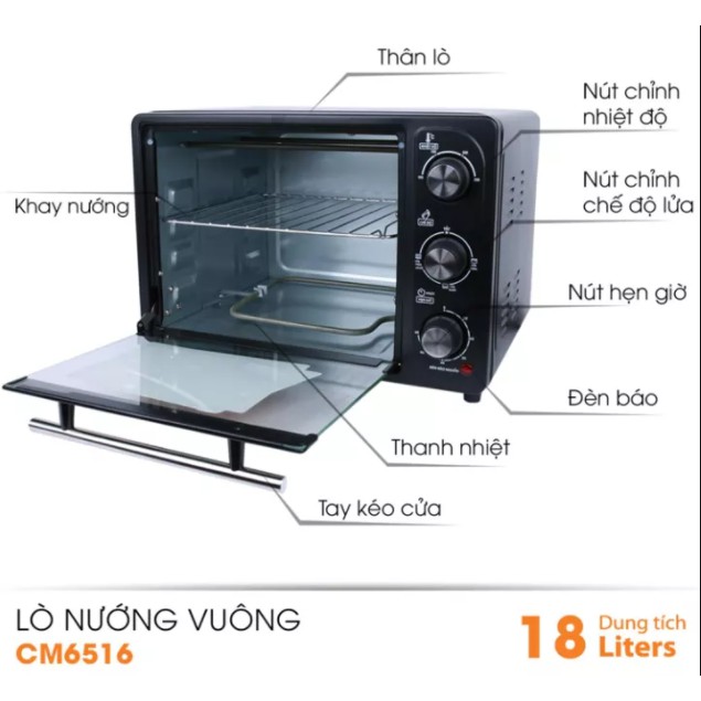 Lò nướng điện đa năng 18 lít Comet CM6516 - nướng trên dưới - bảo hành 12 tháng - Alo Bếp Xinh