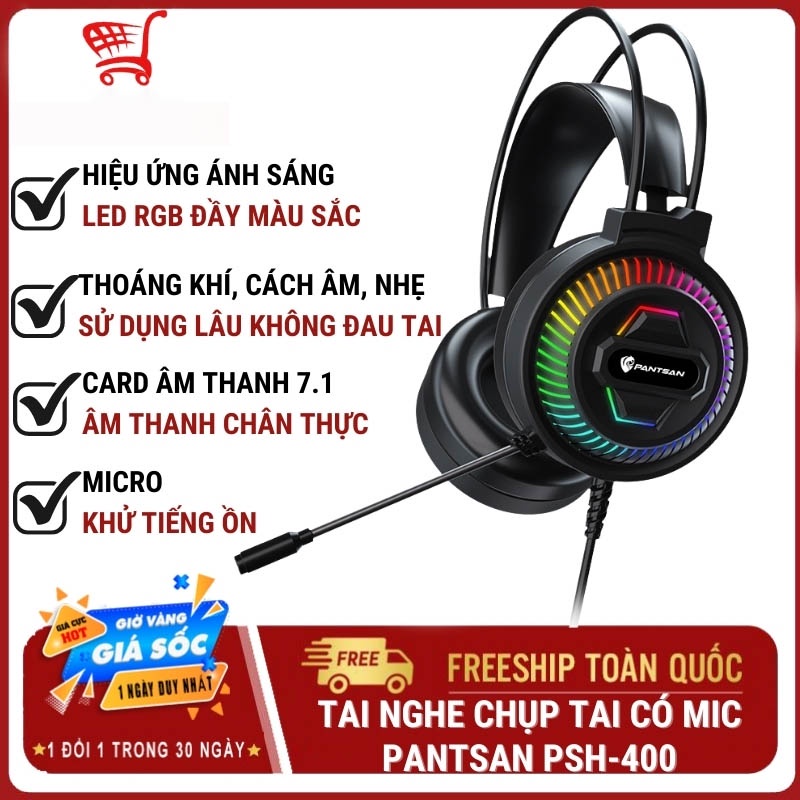 Bảo Hành 12 ThángTai Nghe Gaming PSH-400 - Tai Nghe pc chụp tai Có Micro Led siêu đẹp