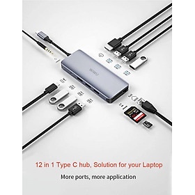 BỘ CHUYỂN WIWU ALPHA 12 IN 1 USB TYPE C HUB Chỉ Truyền Dữ Liệu, Không Được Hỗ Trợ Nguồn Điện - Hàng Chính Hãng