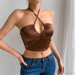 Áo Croptop Sát Nách Cổ Chữ V Thiết Kế Hở Lưng Quyến Rũ Dành Cho Nữ