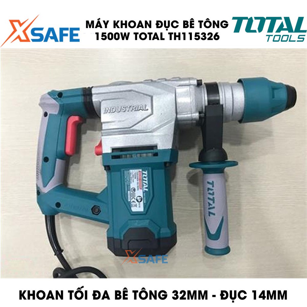Máy khoan đục bê tông 1500W TOTAL TH115326 Kèm 3 mũi khoan gài và 2 mũi đục Máy khoan đục cầm tay - Bảo hành chính hãng