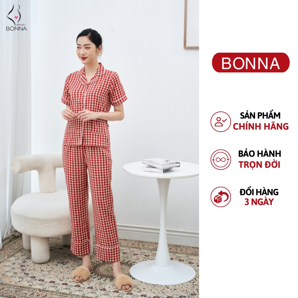 Đồ bộ bầu mặc nhà bonna dáng pijama tay ngắn quần dài chất liệu đũi cao cấp - ảnh sản phẩm 1