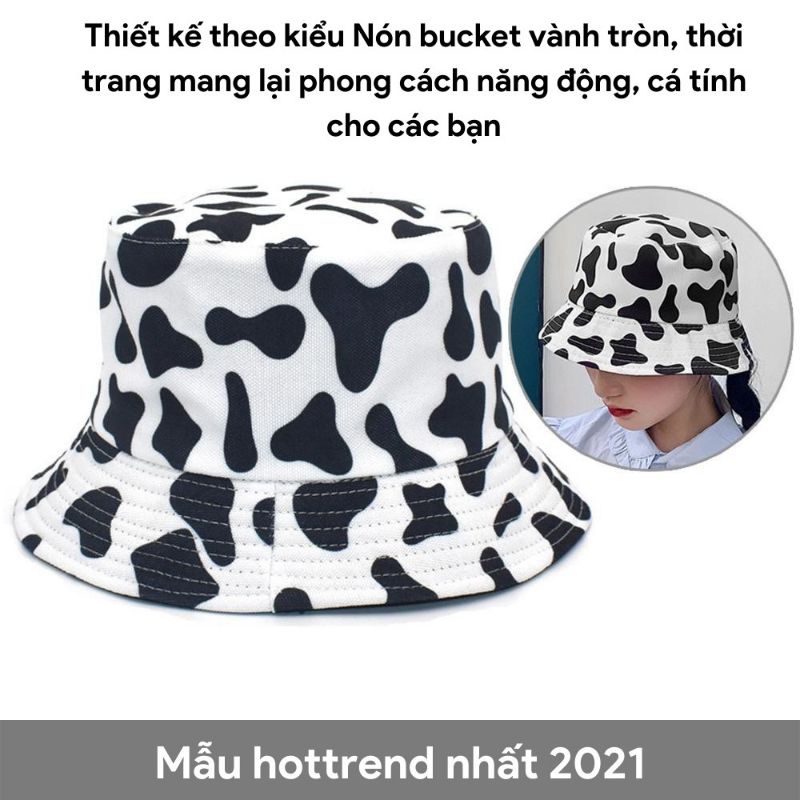 Nón Bucket hoạ tiết bò sữa và ngựa vằn