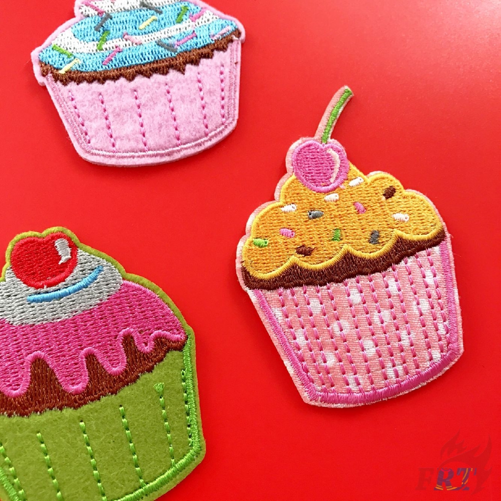 Miếng vá ủi/thêu vải tự làm thiết kế bánh nướng nhỏ tráng miệng nhiều màu sắc đáng yêu