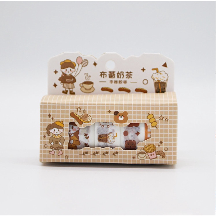 Hộp 4 cuộn băng dính trang trí đồ dùng cá nhân hình cô gái và món ăn siêu cute BAG U BANGDINHCOGAI4