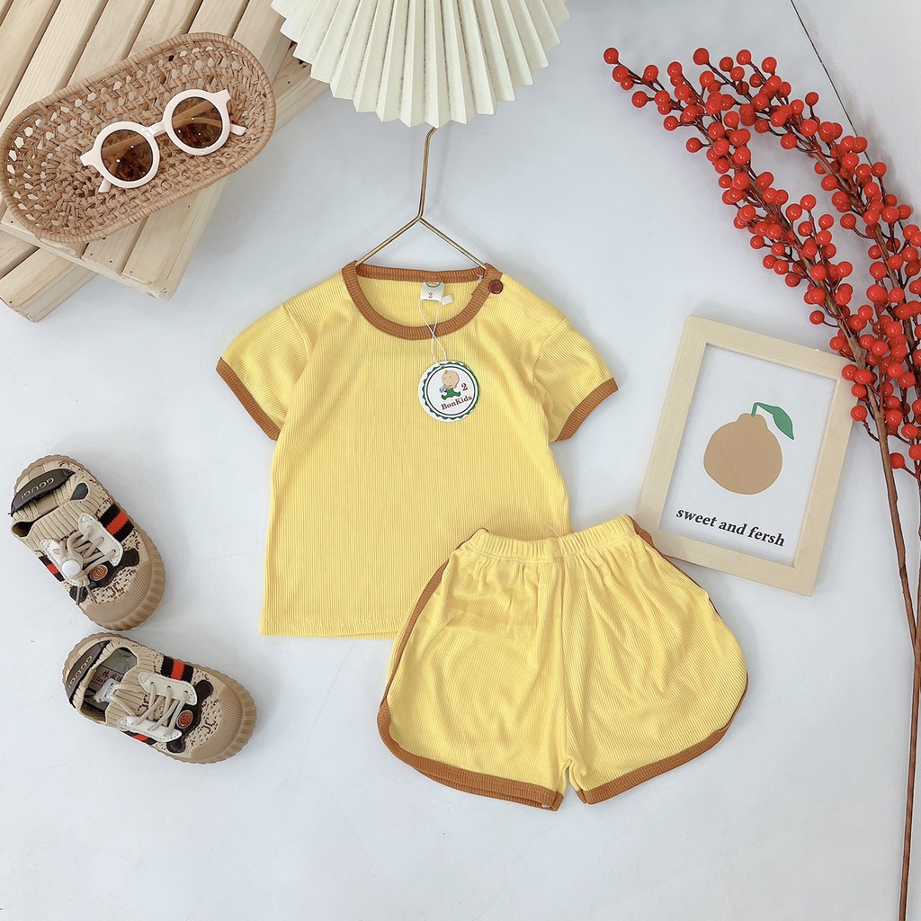 Bộ Cộc Tay Vải Tăm Lạnh Cho Bé Trai, Bé Gái Từ 6-16kg, Cài Cúc Vai Tiện Lợi - Thấm Hút Mồ Hôi- BO86