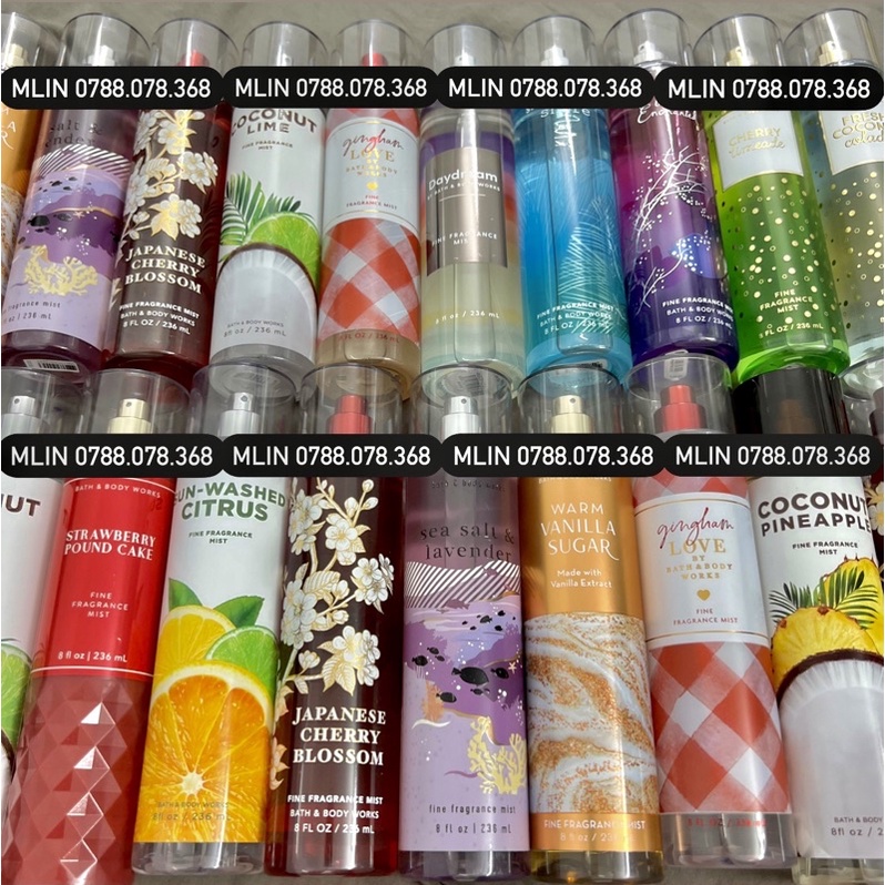 Body Mist BBW Nước Hoa Xịt Toàn Thân Bath Body Works One In A Million Gingham Strawberry Confetti Daydream