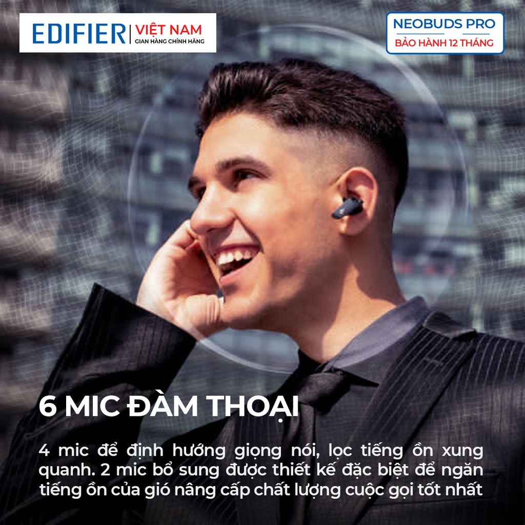 Tai nghe bluetooth 5.0 Edifier Neobuds Pro - Hires Audio Wireless - Chống ồn chủ động 6 mic đàm thoại - Hàng chính hãng