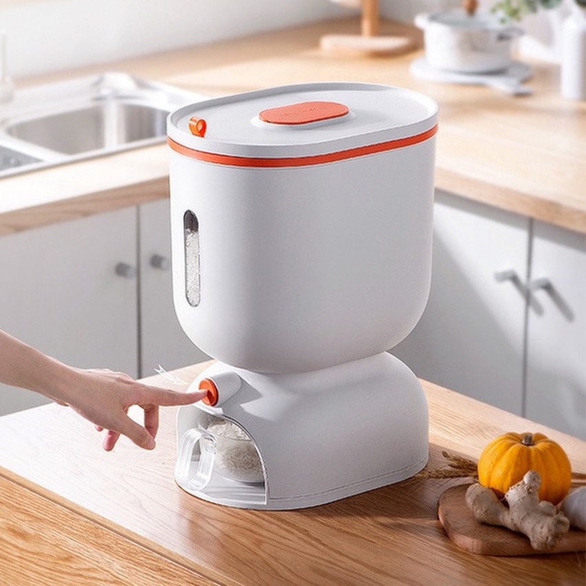 🍚🍚Hộp bảo quản hạt kín 10kg trong nhà bếp Thùng gạo đo lường tự động Hộp đựng gạo chống bụi, chống côn trùng và chống ẩm Hộp đựng gạo bằng nhựa kiểu đẩy và thùng đựng ngũ cốc