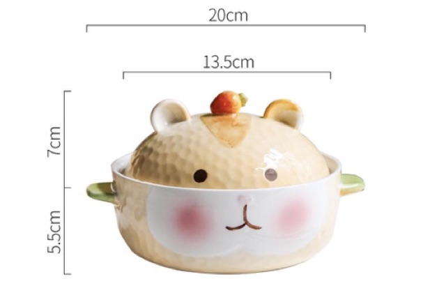 Bát ăn mì gốm sứ cute hình heo hồng, gấu nâu