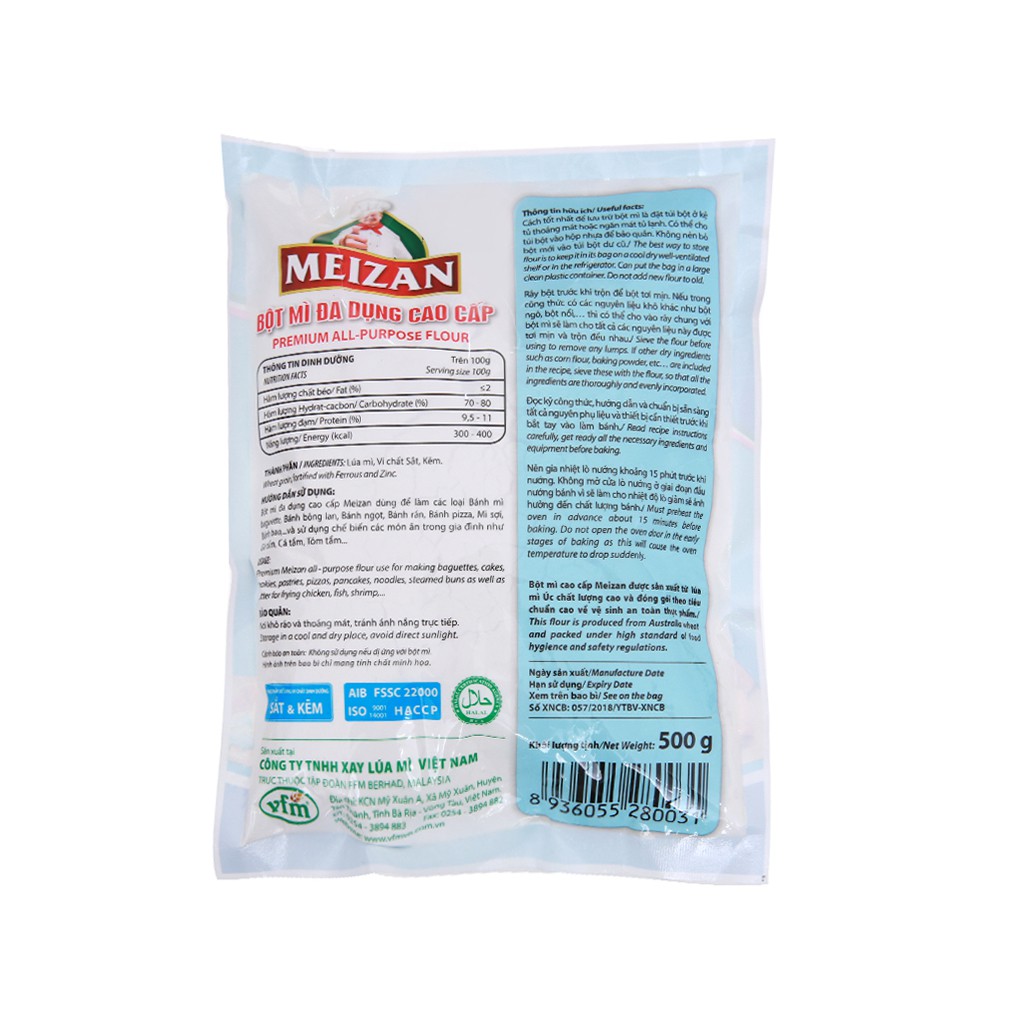 [Mã 77FMCGSALE1 giảm 10% đơn 250K] [500g] Bột mì đa dụng cao cấp [VN] MEIZAN Premium all Purpose flour (halal) (bph-hk) | BigBuy360 - bigbuy360.vn