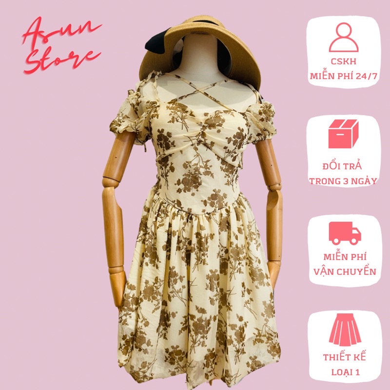 Đầm hoa voan tơ trễ vai bèo buộc dây dáng ngắn có đệm ngực👗clip + ảnh thật👗váy hoa maxi voan tơ mềm