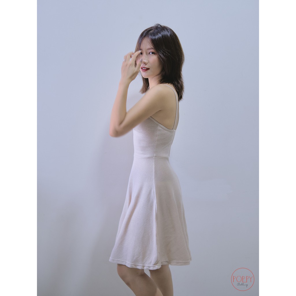 Đầm 2 dây thun gân dáng xoè phối nhún ngực | BigBuy360 - bigbuy360.vn