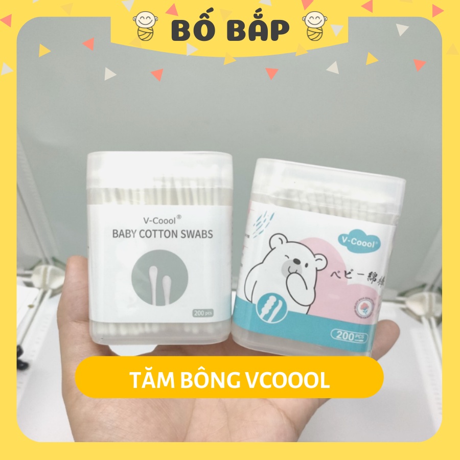 Tăm bông VCool (Hộp 200 que) Kháng Khuẩn Vệ Sinh Tai Mắt Mũi Cho Bé Sơ Sinh - Bố Bắp Store