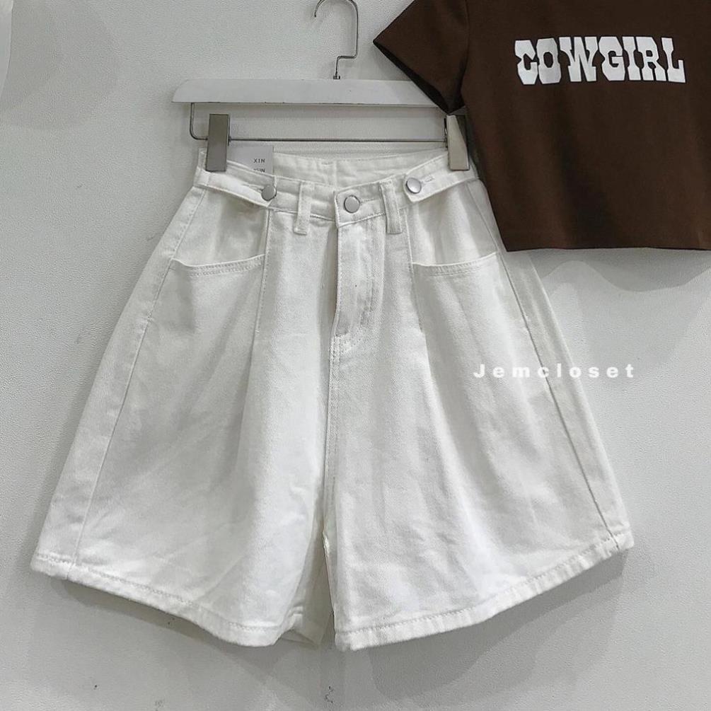 Quần Short Jean Nữ UNHA Nút Eo Ống Rộng Màu Trắng Năng Động Thỏa Mái - 2708 ( Jem closet )
