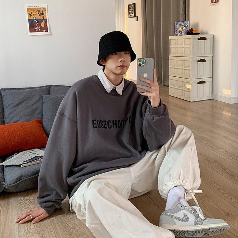 Áo sweater nỉ bông Hàn Quốc in chữ ngang ngực form rộng unisex | BigBuy360 - bigbuy360.vn