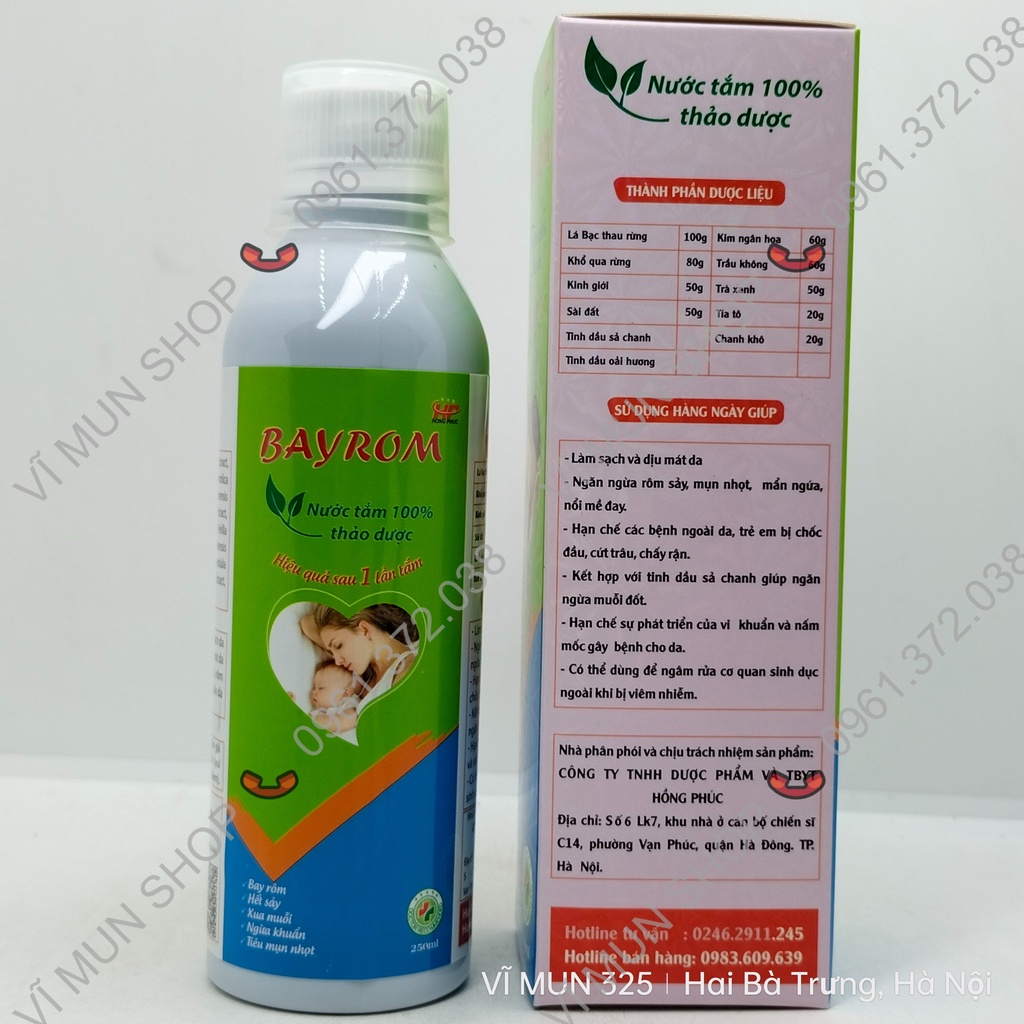 Nước tắm BayRom 100% thảo dược  - Hết rôm, sảy, xua muỗi, ngừa khuẩn