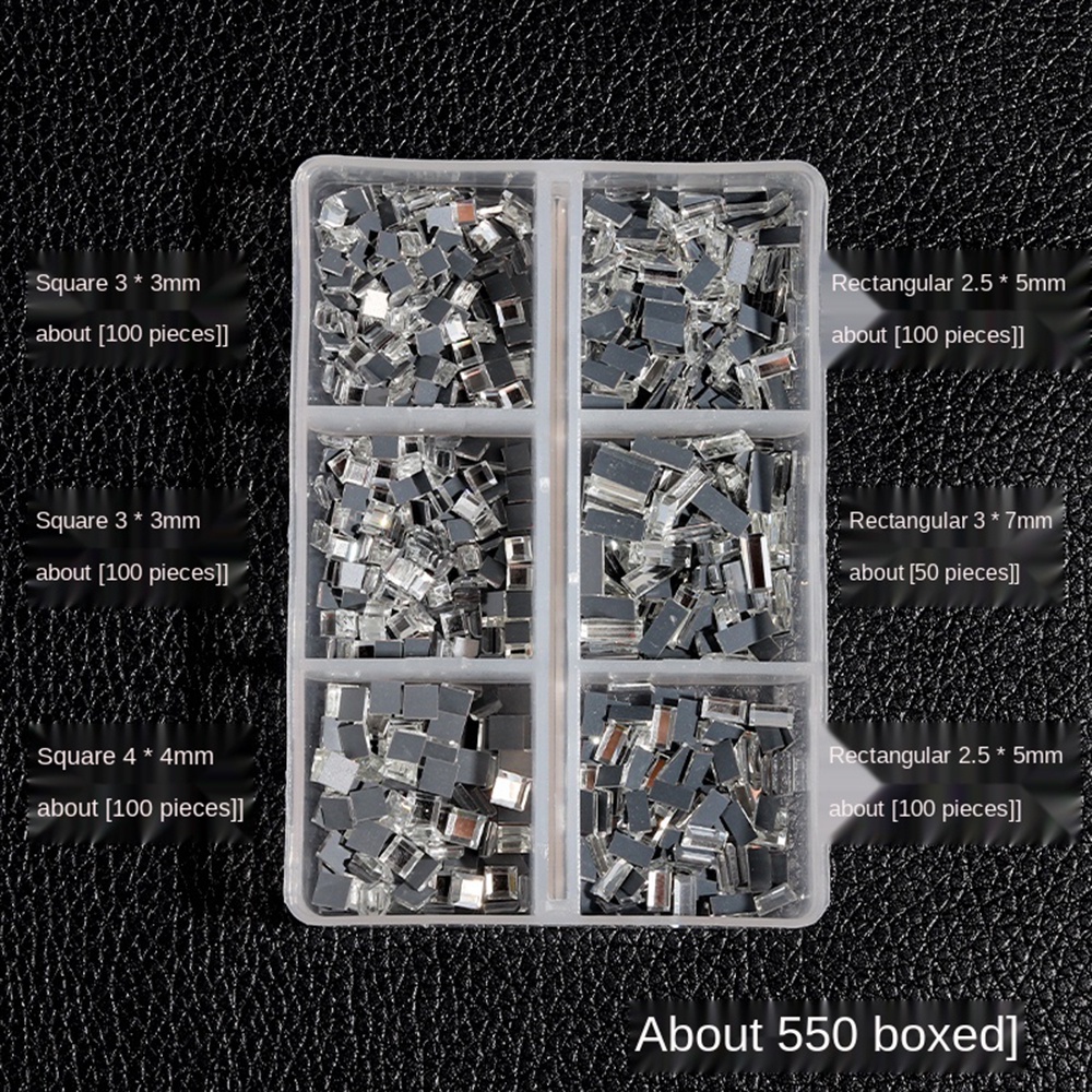 [Hàng mới về] Hộp phụ kiện đá quý nhân tạo trong suốt 3D 6 ngăn nhiều kích thước trang trí móng tay thủ công