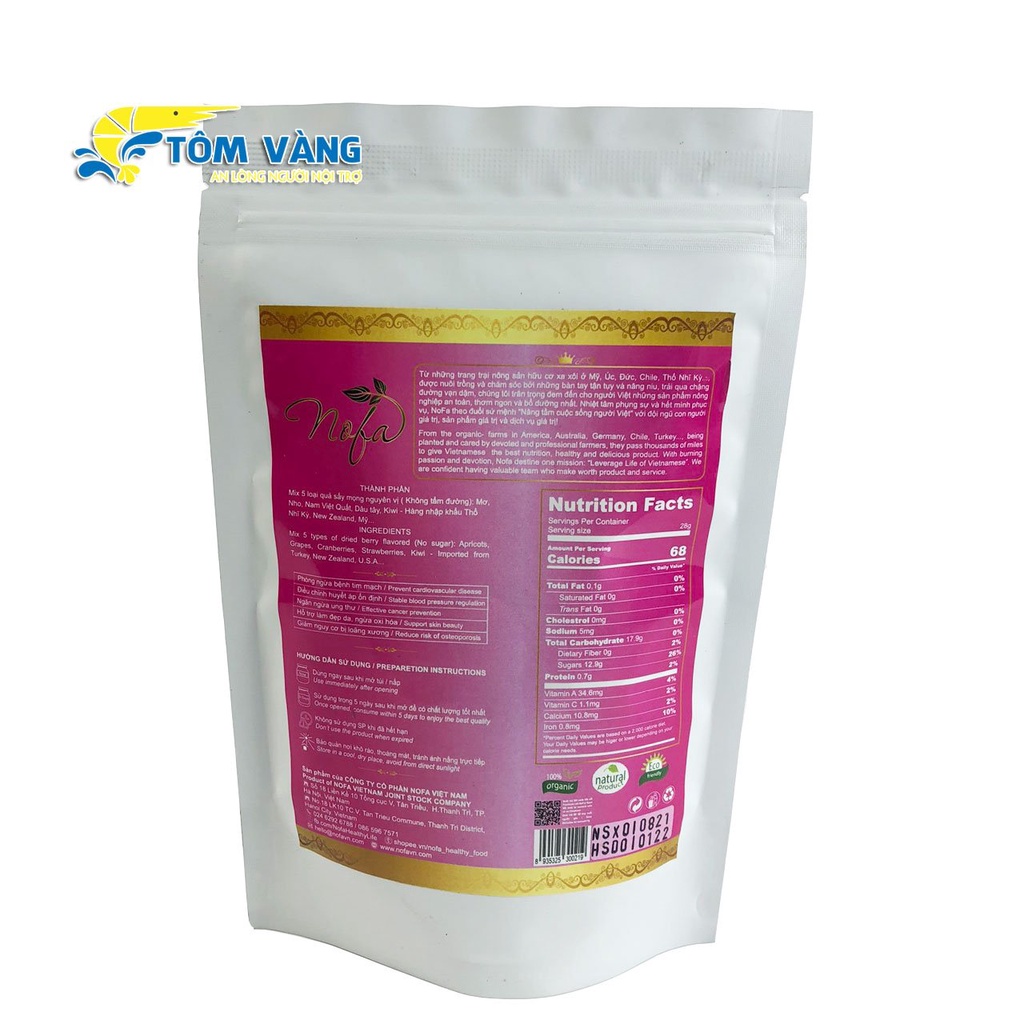 Trái cây sấy dẻo không đường NOFA 250g Mix 5 loại Dâu tây, Kiwi, Nam Việt Quất, Mơ, Nho nhập khẩu