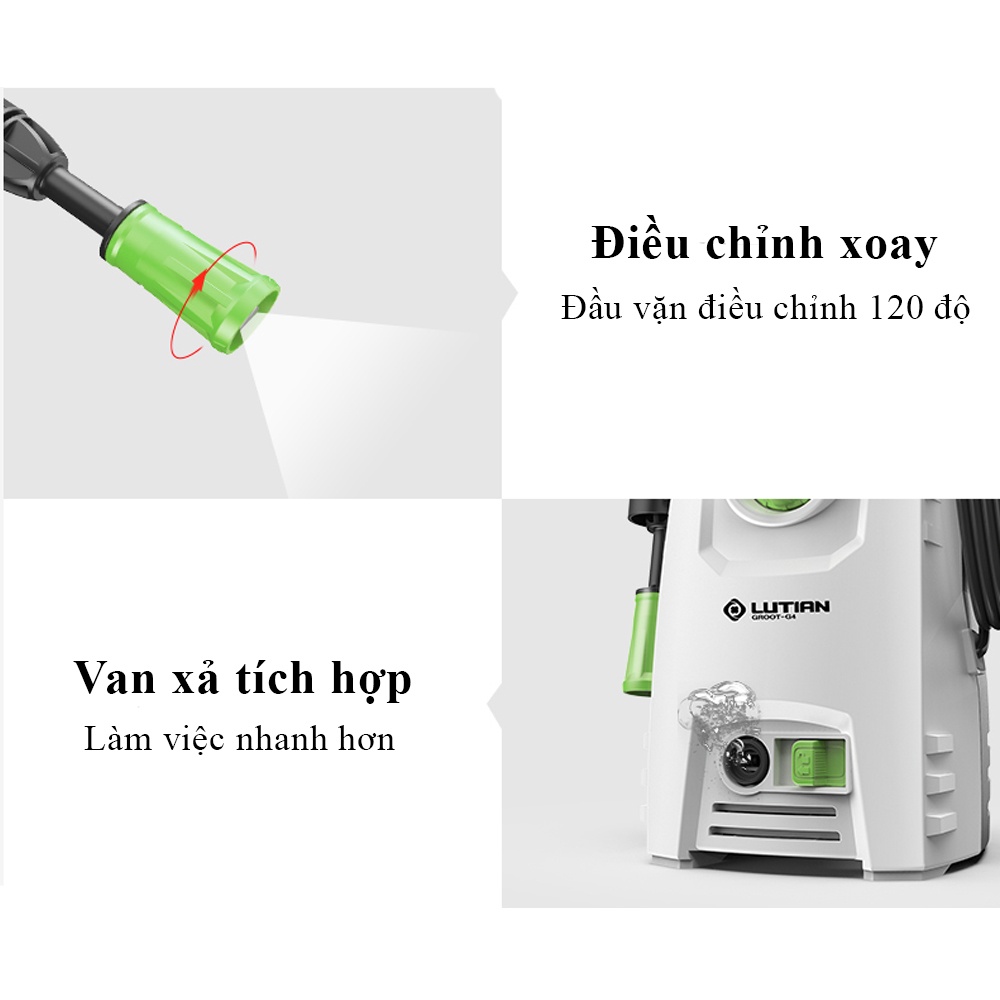 Máy Rửa Xe Mini Áp Lực Cao Gia Đình Lutian Groot G4. Máy Rửa Xe Máy, Ô Tô Giá Rẻ Điện 220V Hàng Chính Hãng