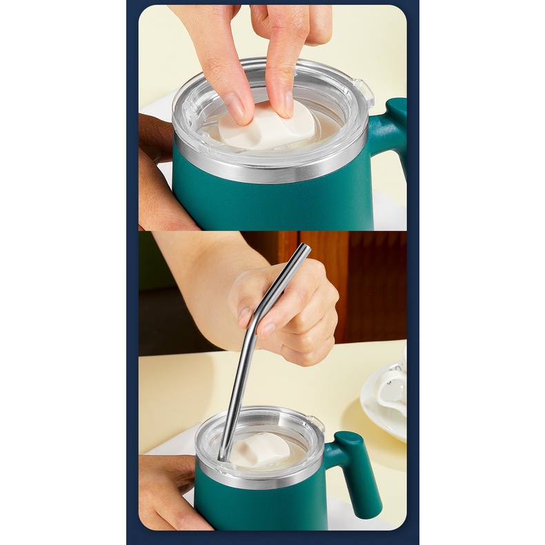 Cốc Uống Nước Bằng Thép Không Gỉ 304 Hai Lớp Có Nắp