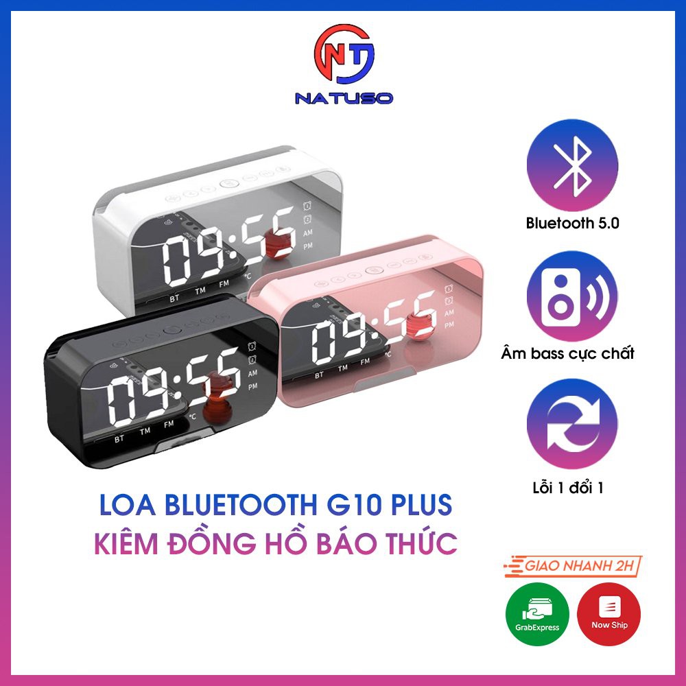 Loa bluetooth kiêm đồng hồ báo thức G10 Plus màn hình tráng gương hiển thị đèn led nghe đài fm radio