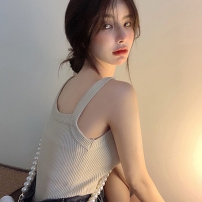 Áo dệt kim ZHELIHANGFEI không tay thiết kế lệch tà độc đáo quyến rũ