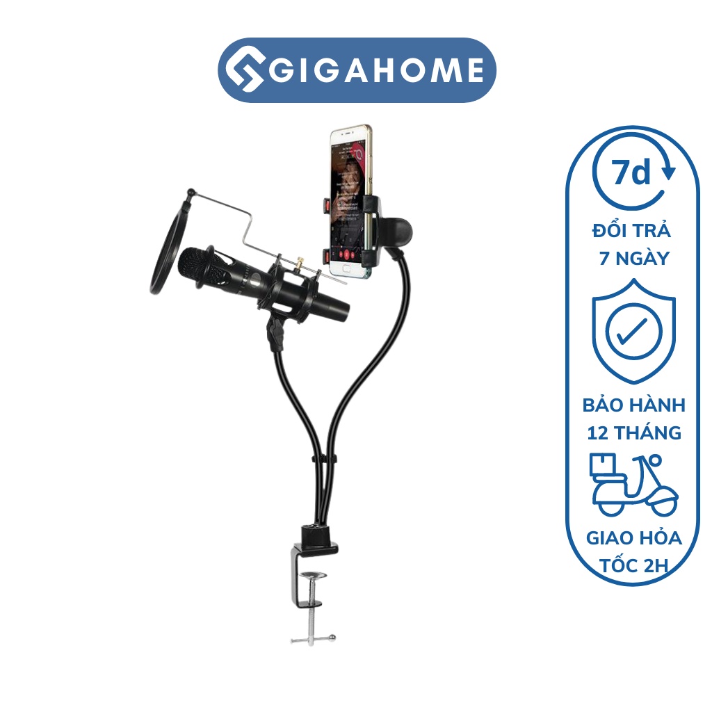 Giá Đỡ Điện Thoại, Micro Livestream GIGAHOME Kẹp Bàn, Có Màng Lọc Âm Thanh 5245
