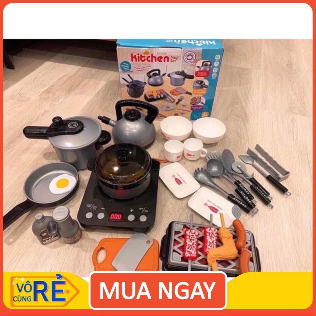 Bộ đồ chơi nấu ăn 36 món, nồi size to như thật, bếp có pin