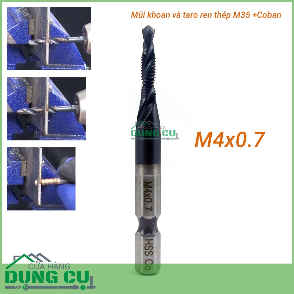 Mũi khoan taro ren M4x0.7 cao cấp thép M35+Co