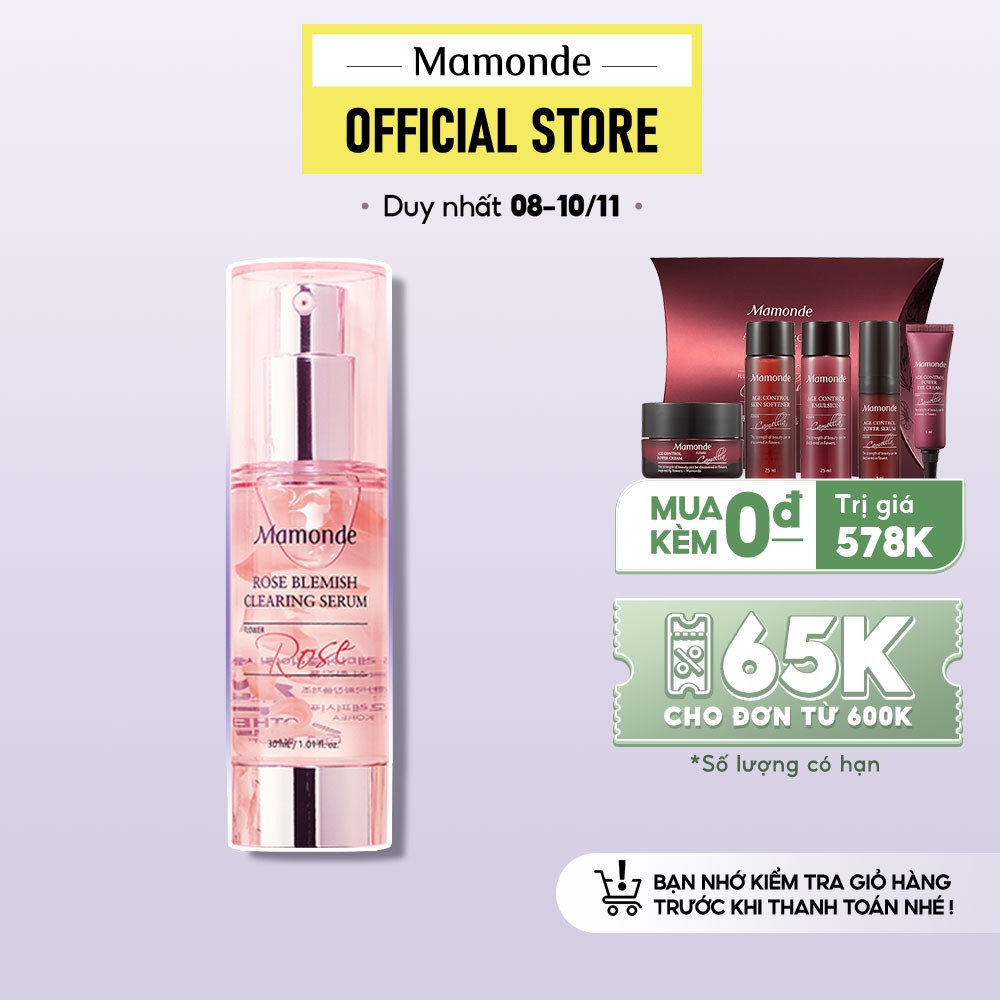 Tinh chất hoa hồng làm mờ thâm mụn & dưỡng sáng Mamonde Rose Blemish Clearing Serum 30ML