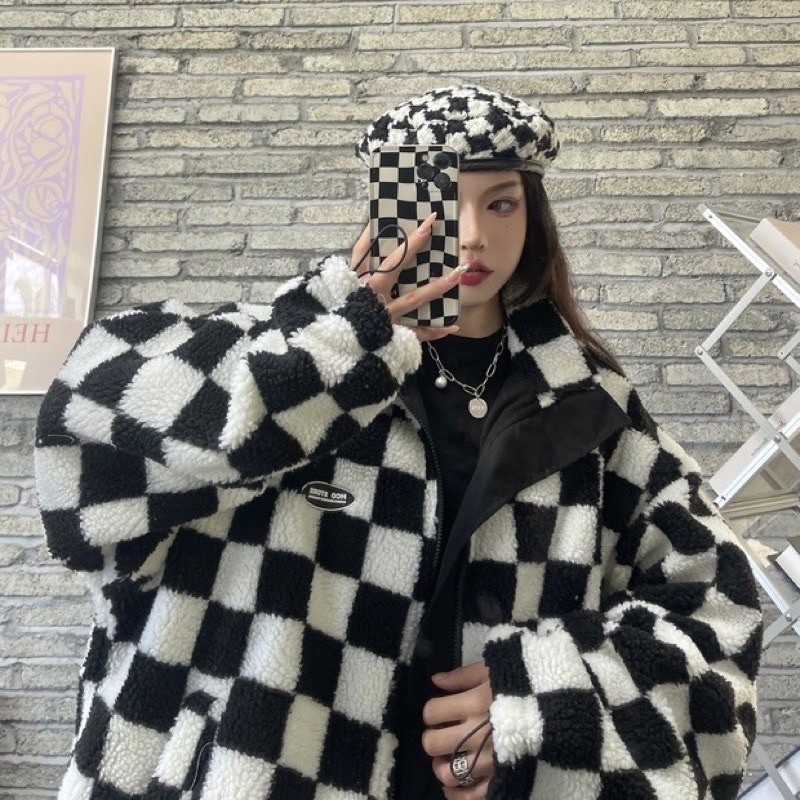 TKLIHN Áo khoác lông KẺ CARO Ulzzang mặc 2 MẶT hot TREND hot FASHIONITA Kèm ảnh thật
