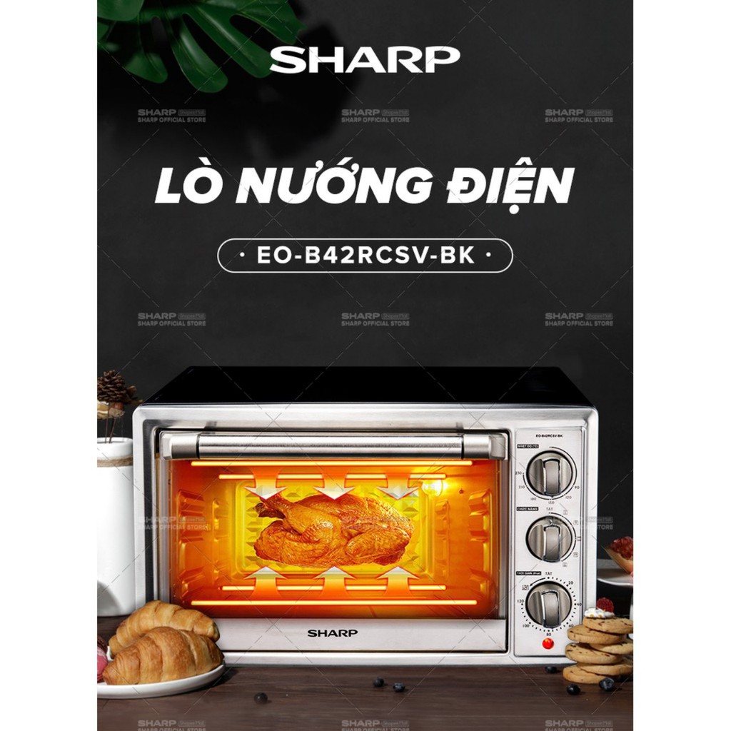 Lò Nướng Điện Sharp EO-B42RCSV-BK [Công Suất 2000W,5 Chức Năng Nướng,Xiên Quay Và Đối Lưu]