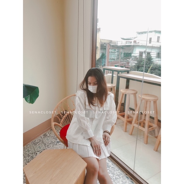 ÁO SƠMI CỔ VUÔNG REN 2 TẦNG ( Ảnh thật/ Video)