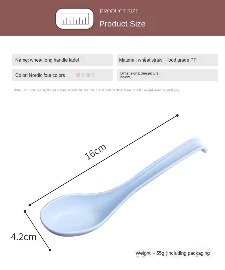 Set 4 muỗng múc canh cán dài cỡ lớn bằng sợi lúa mì