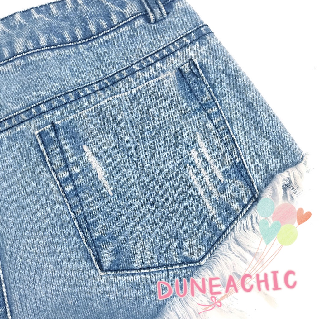 DUNEA Quần Short Denim Lưng Cao Phối Rách Cá Tính Quyến Rũ Cho Nữ