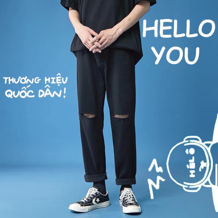 Quần jean nam baggy rách gối ống rộng chất bò cao cấp top xu hướng 2022 *