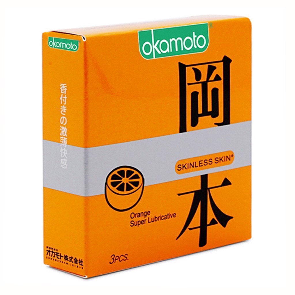 Bao cao su siêu mỏng okamoto kéo dài thời gian bcs hương cam orange hộp 10 chiếc nhiều gel bôi trơn