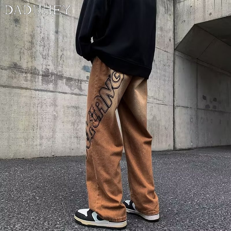 DaDuHey American Street Jeans Men's Autumn Loose Straight Pants Fashion Brand Retro Fried Street Washed Casual Pants