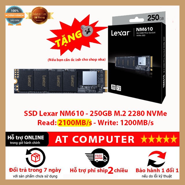 SSD NVME LEXAR 250GB NM610, ổ cứng laptop, pc hàng chính hãng Mai Hoàng Bảo hành 36 tháng - ATcomput