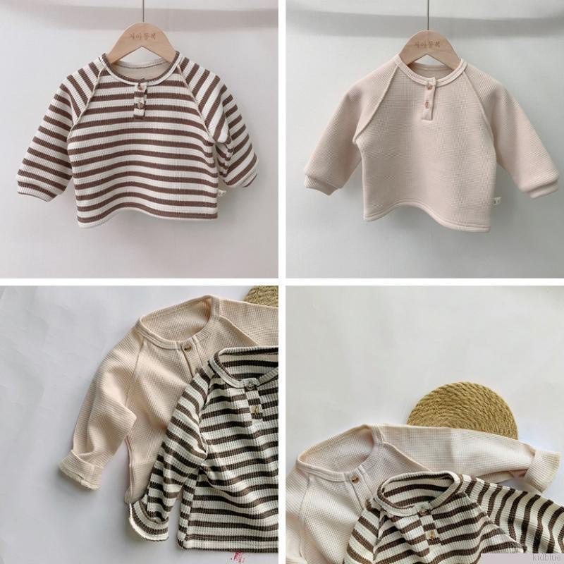 Áo sweater tay dài họa tiết kẻ sọc phối nút thời trang xuân thu dễ thương cho bé gái