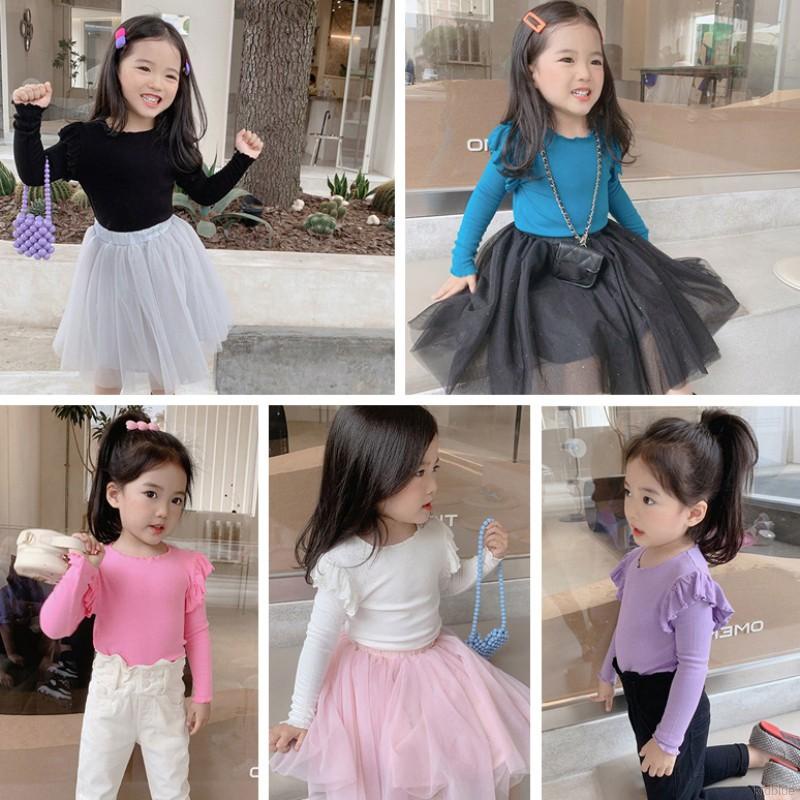 Áo thun tay dài màu sắc đơn giản đáng yêu cho bé gái