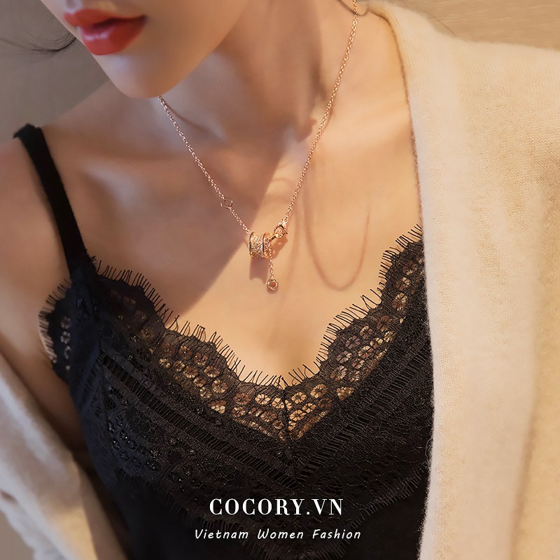 Cocory vn Áo hai dây phối ren quyến rũ cho nữ