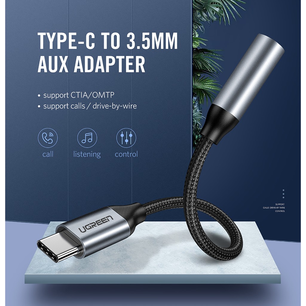 Cáp Chuyển USB Type-C ra Audio 3.5mm Cao Cấp UGREEN AV142- Hàng Chính Hãng