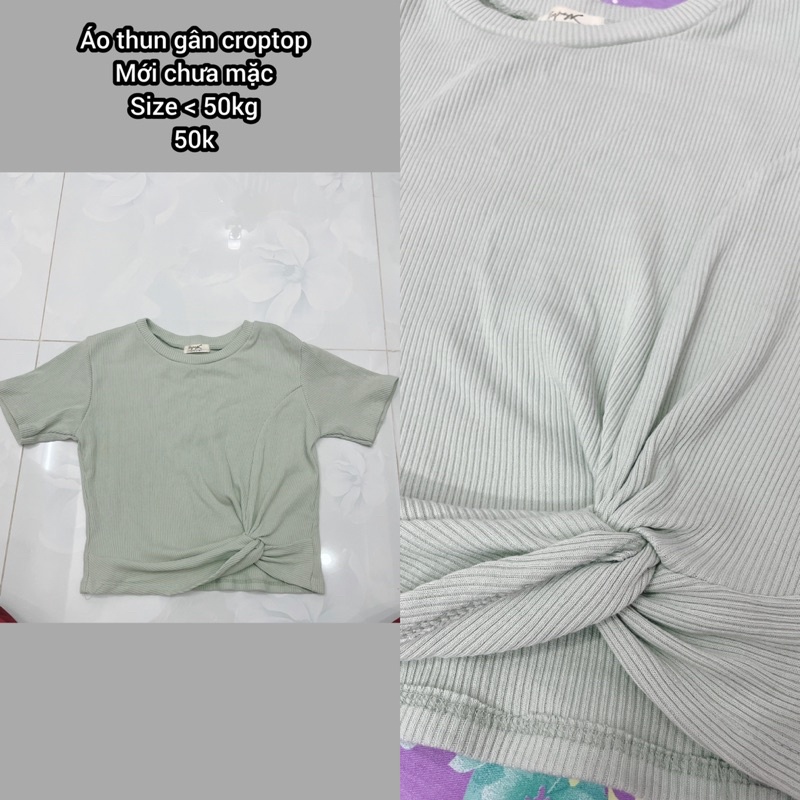 Áo thun gân croptop xoắn eo