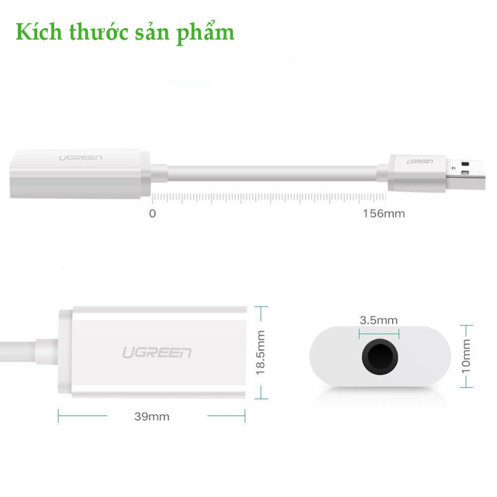 Bộ chuyển đổi USB sang cổng âm thanh 3.5mm UGREEN US206 30712 màu trắng