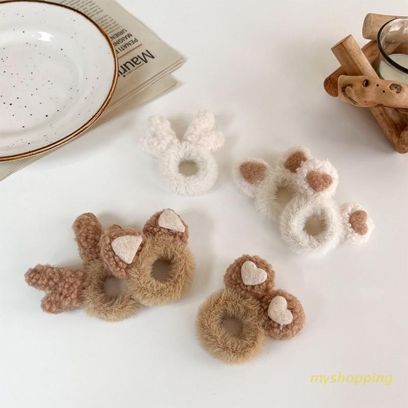 Dây buộc tóc co giãn đính tai gấu/thú nhồi bông hoạt hình phong cách giáng sinh xinh xắn